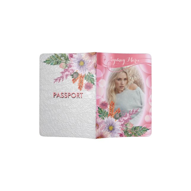 Dancing Script and Pretty Flowers - DIY Photo Passport Holder (Opened)
