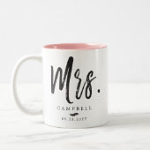 Dancing Script Lettering | Mr. and Mrs. Two-Tone Coffee Mug (Left)