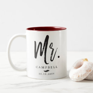 Dancing Script Lettering Mr. and Mrs. Two-Tone Coffee Mug