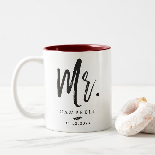 Dancing Script Lettering Mr and Mrs Two_Tone Coffee Mug