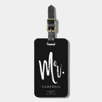 Dancing Script Lettering | Mr. Mrs. | Husband Est. Luggage Tag by colorjungle at Zazzle