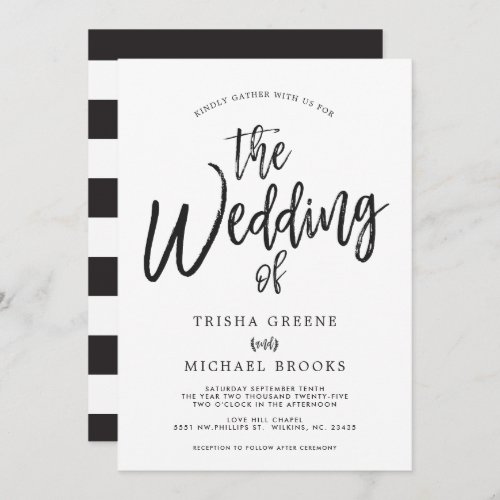 Dancing Script Styled Black on White Wedding Invitation