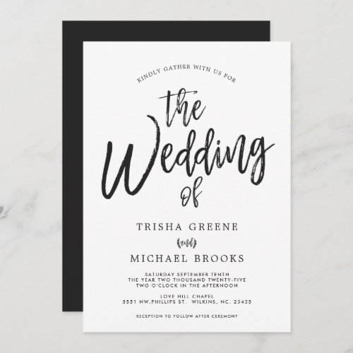 Dancing Script Styled BlackWhite Wedding Invitation