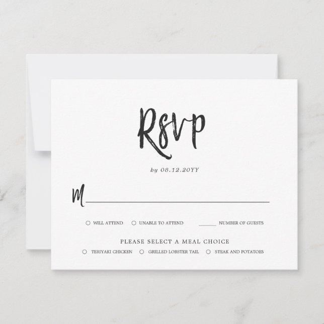 Dancing Script Wedding RSVP Meal Choice Card (Front)