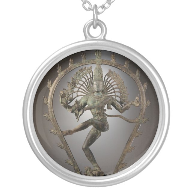 Dancing Shiva Goddess statue Silver Plated Necklace (Front)