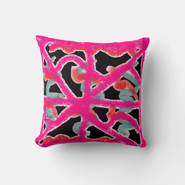 Dancing shocking lightening pink and black sofa throw pillow (Front)