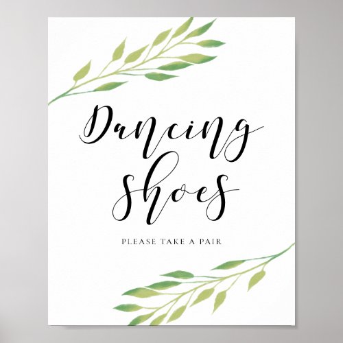 Dancing shoes Watercolor green leaves wedding sign