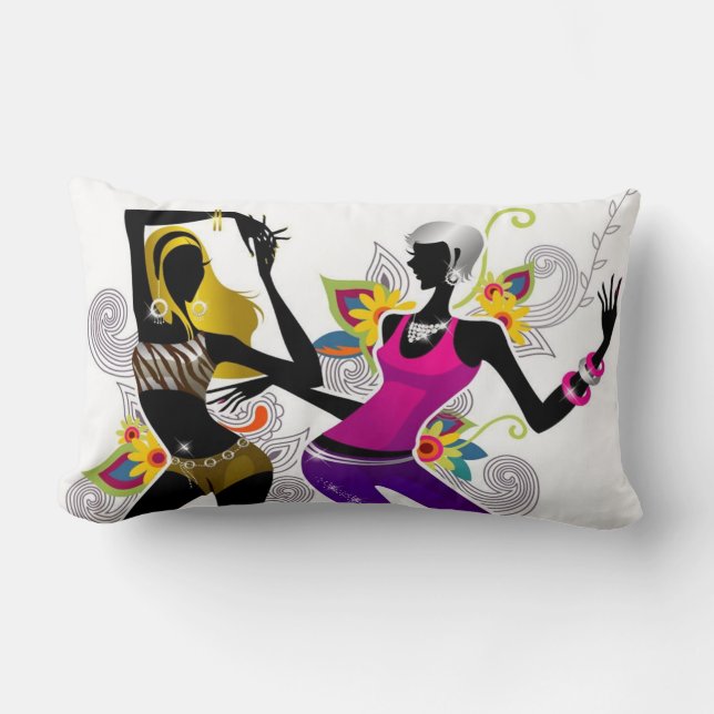 Dancing Silhouette Girls White / Black Pillow (Front)