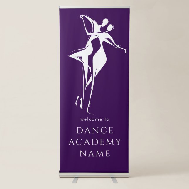 Dancing Silhouette Welcome to Dance School Purple  Retractable Banner (Front)