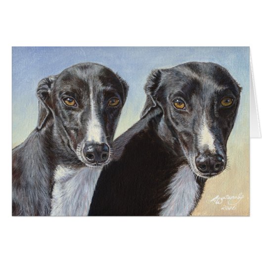 Dancing Sisters Greyhound Whippet Dog Painting Cards (Front Horizontal)
