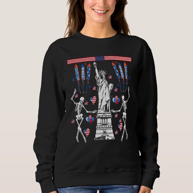 Dancing Skeleton 4th of July American Flag Skellie Sweatshirt (Front)