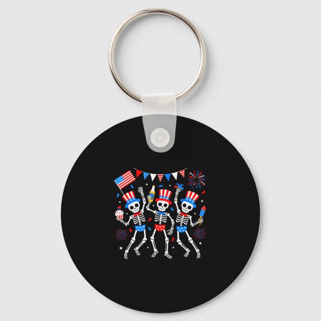 Dancing skeleton 4th of july merica usa american keychain (Front)