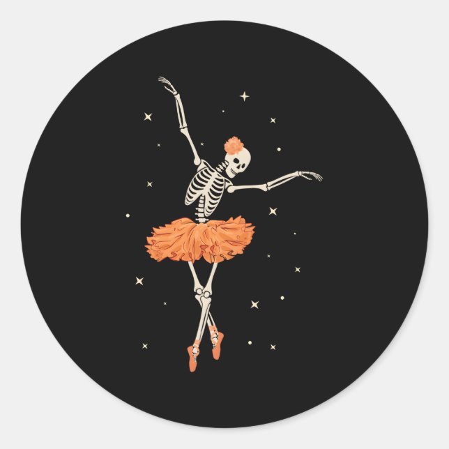 Dancing Skeleton Ballerina Ballet Dance Halloween Classic Round Sticker (Front)