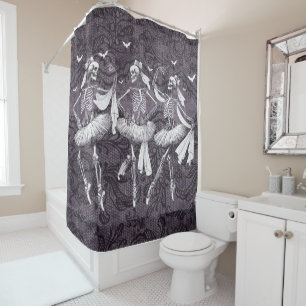 Dancing Skeleton Ballerina Halloween Black Lace Shower Curtain