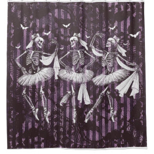 Dancing Skeleton Ballerina Halloween Purple Black Shower Curtain