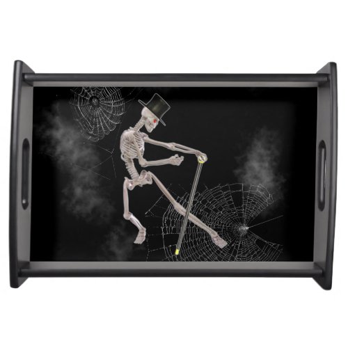 Dancing Skeleton Black Halloween Serving Tray