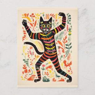 Dancing Skeleton Cat Funny Halloween Postcard