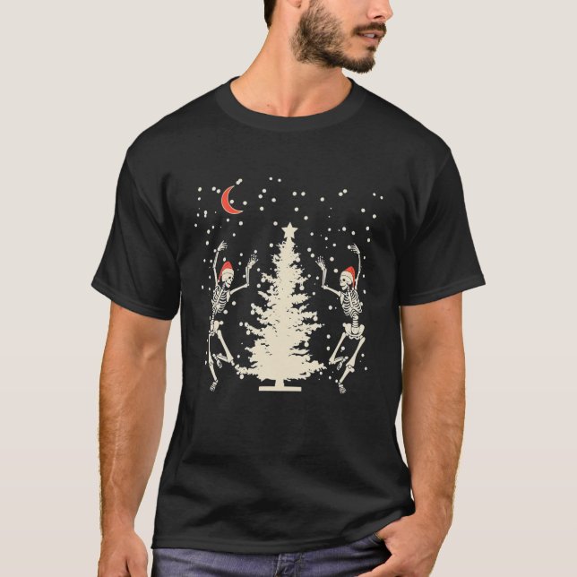 Dancing Skeleton Christmas Goth Christmas Gifts T-Shirt (Front)