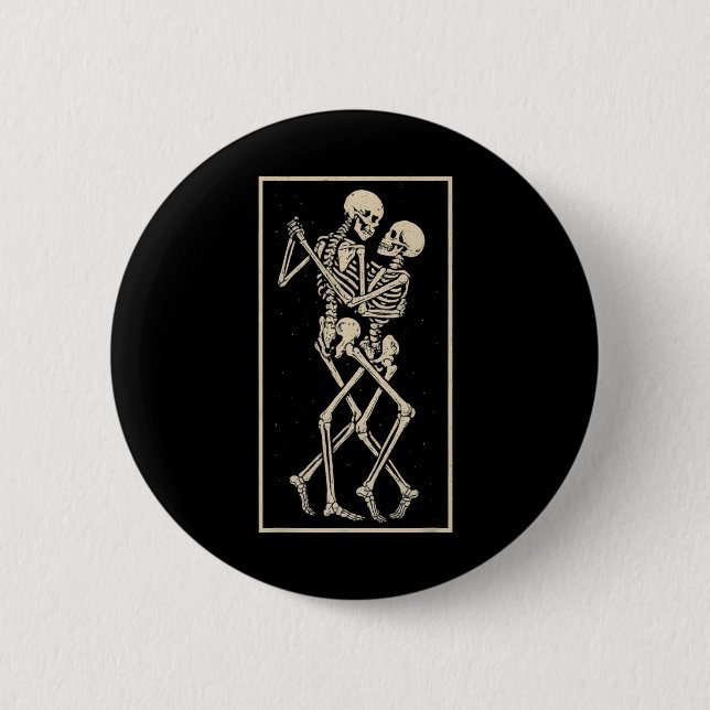 Dancing Skeleton Couple – Romantic Gothic Hallowee Button (Front)