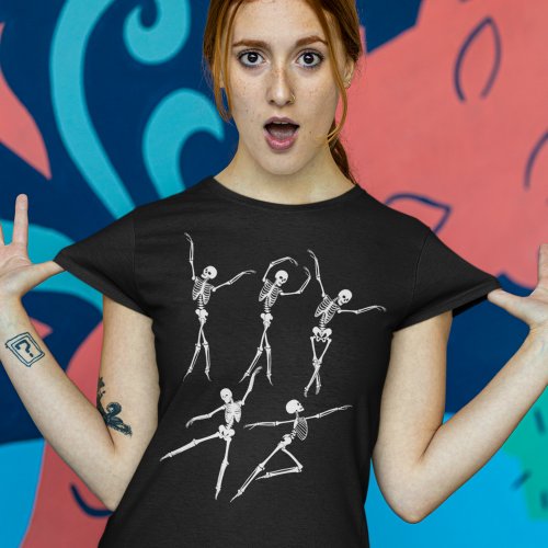 Dancing Skeleton creepy funny ballerinas Halloween T_Shirt