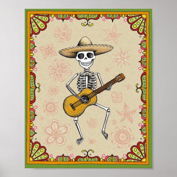Dancing Skeleton Dia de los Muertos poster print