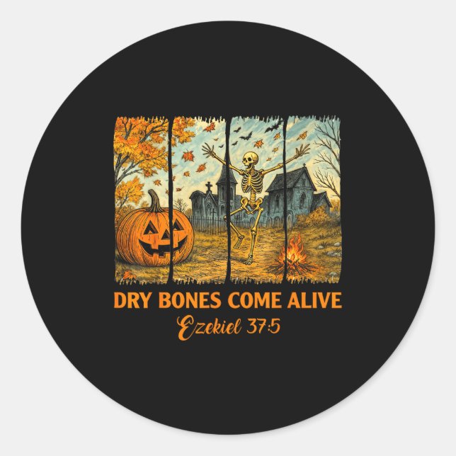 Dancing Skeleton Dry Bones Come Alive Christian Ha Classic Round Sticker (Front)