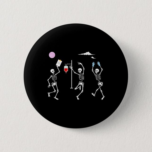 Dancing Skeleton Funny Nurse Skeleton Halloween He Button (Front)