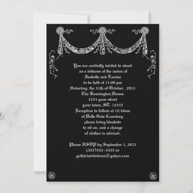 Dancing Skeleton Garland Goth Wedding Invitation (Front)