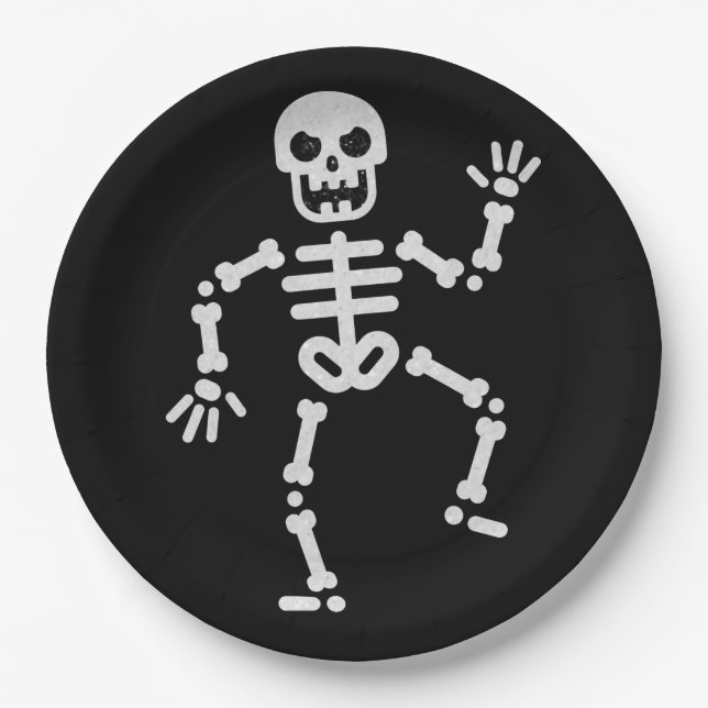 Dancing Skeleton Glitter Halloween Paper Plates (Front)