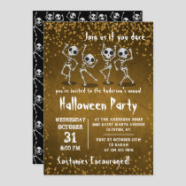 Dancing Skeleton Gold Glitter Halloween Party Invitation