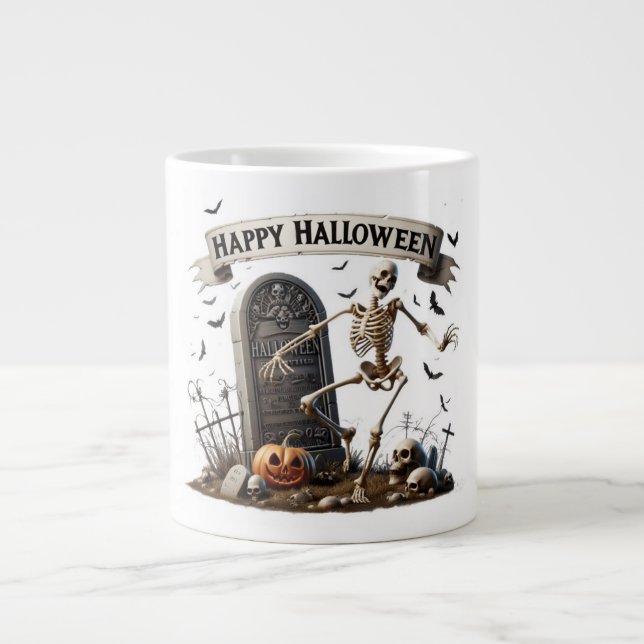 Dancing Skeleton Halloween Design Giant Coffee Mug (Front)