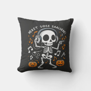 Dancing Skeleton Halloween Music Party T-Shirt Throw Pillow
