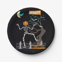 Dancing Skeleton Halloween Paper Plates