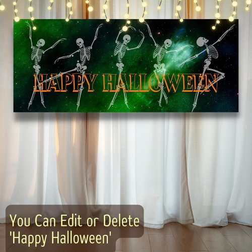 Dancing skeleton Halloween Party green orange chic Banner