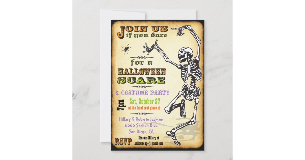 Dancing Skeleton Halloween Party Invitations 