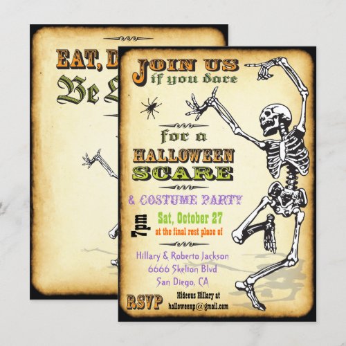 Dancing Skeleton Halloween Party Invitations