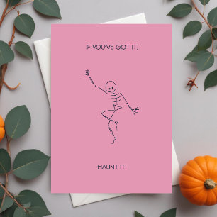 Dancing Skeleton Halloween Pink Card