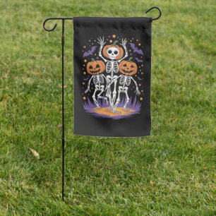 Dancing Skeleton Halloween Pumpkin Garden Flag