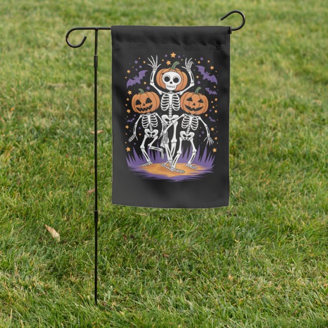 Dancing Skeleton Halloween Pumpkin  Garden Flag (In SItu)
