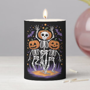 Dancing Skeleton Halloween Pumpkin  Pillar Candle