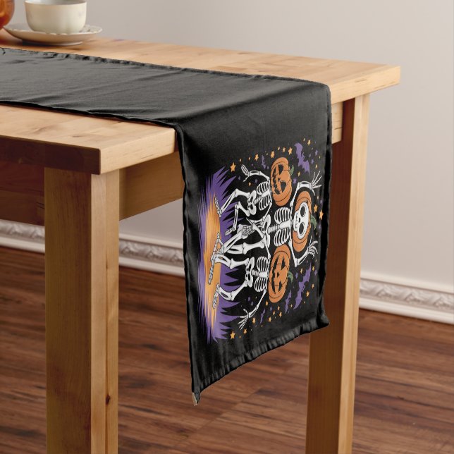 Dancing Skeleton Halloween Pumpkin  Short Table Runner (In Situ)