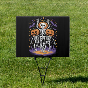 Dancing Skeleton Halloween Pumpkin  Sign