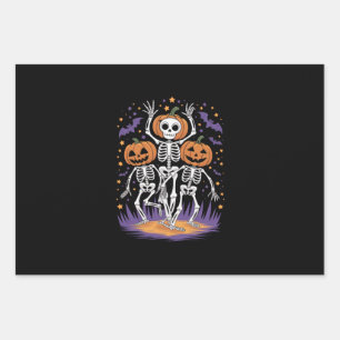 Dancing Skeleton Halloween Pumpkin Wrapping Paper Sheets