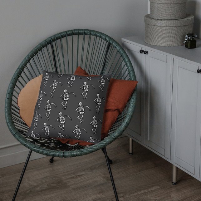 Dancing Skeleton Halloween Throw Pillow (Creator Uploaded)