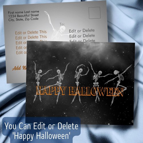 Dancing Skeleton Happy Halloween Black and White Postcard