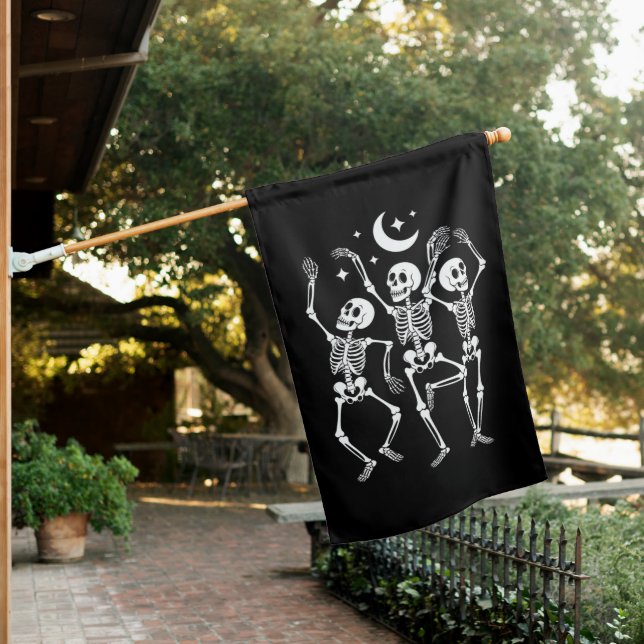Dancing Skeleton Happy Halloween Fall Skull  House Flag (In SItu)