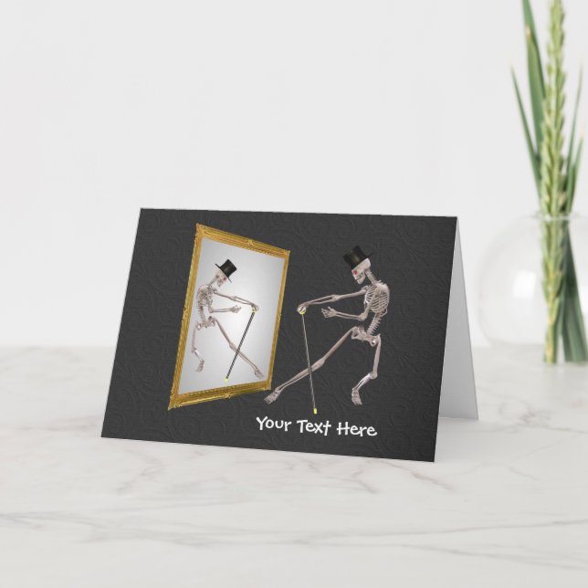 Dancing Skeleton In Mirror Funny Photo Card (Front)