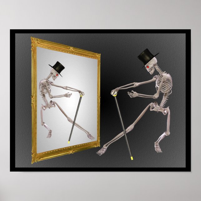 Dancing Skeleton In Mirror Poster (Front)
