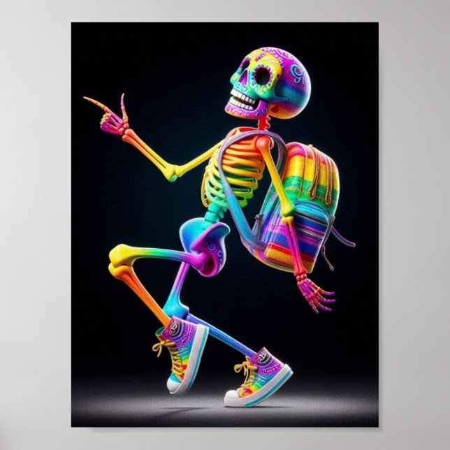 Dancing skeleton in rainbow colors poster (Front)