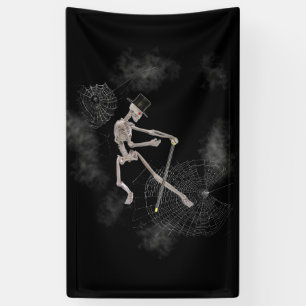 Dancing Skeleton in Top Hat Halloween Banner